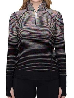 Kirkland Active Rainbow Striped Ombre 1/4 Zip Mock Neck Top Jacket Size XL